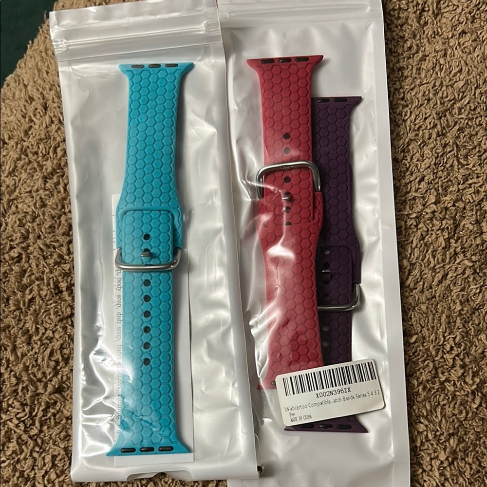 Set of Three Silicone Watch Bands - Blue, Pink, Purple 40mm